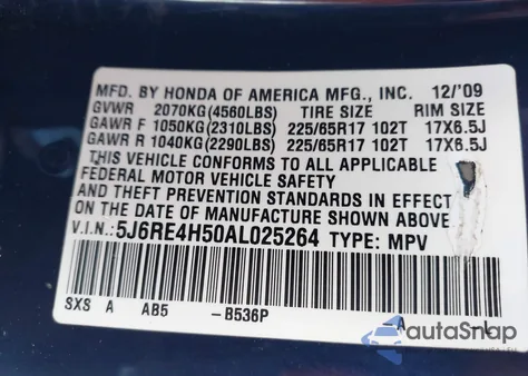 2010 Honda Cr-V Ex z USA, uszkodzony, nr VIN 5J6RE4H50AL025264
